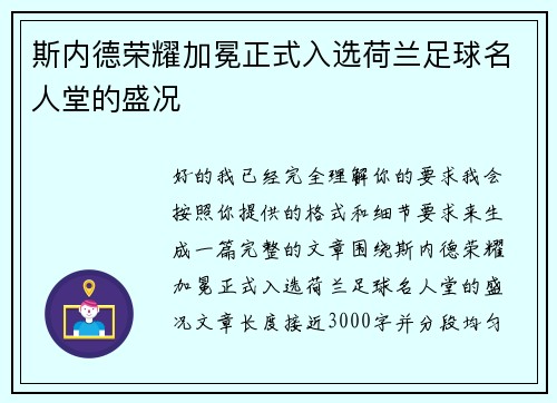 斯内德荣耀加冕正式入选荷兰足球名人堂的盛况
